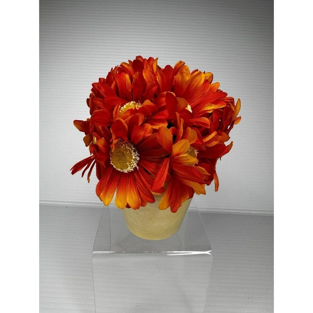 Artificial Orange Daisy Floral Arrangement In Decorative Pot Fall Autumn Decor